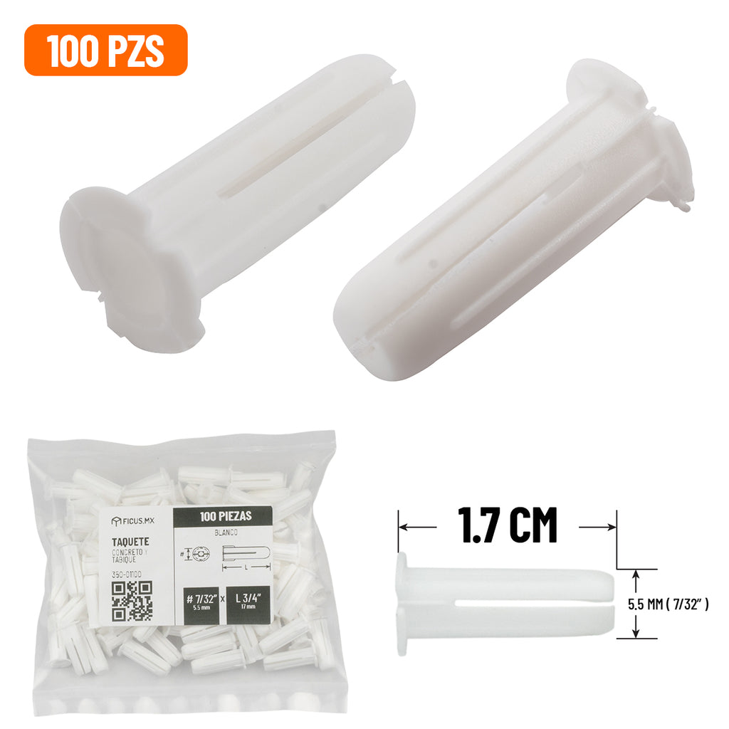 Taquete Para Contreto Y Tabique 7/32 x 3/4 (17 mm) 100 Piezas