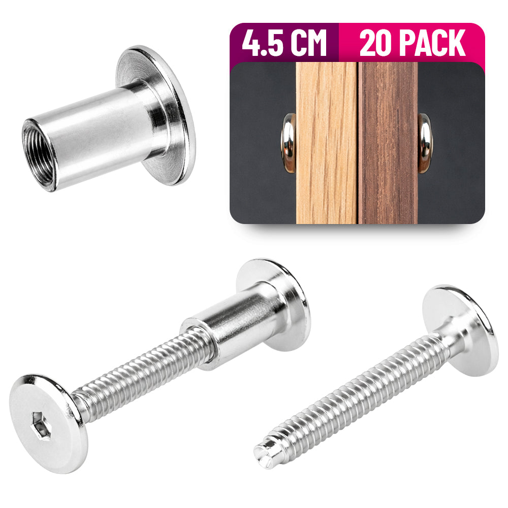Tornillo Conector para Muebles 4.5 Cm con Tuerca Union 20 Pack
