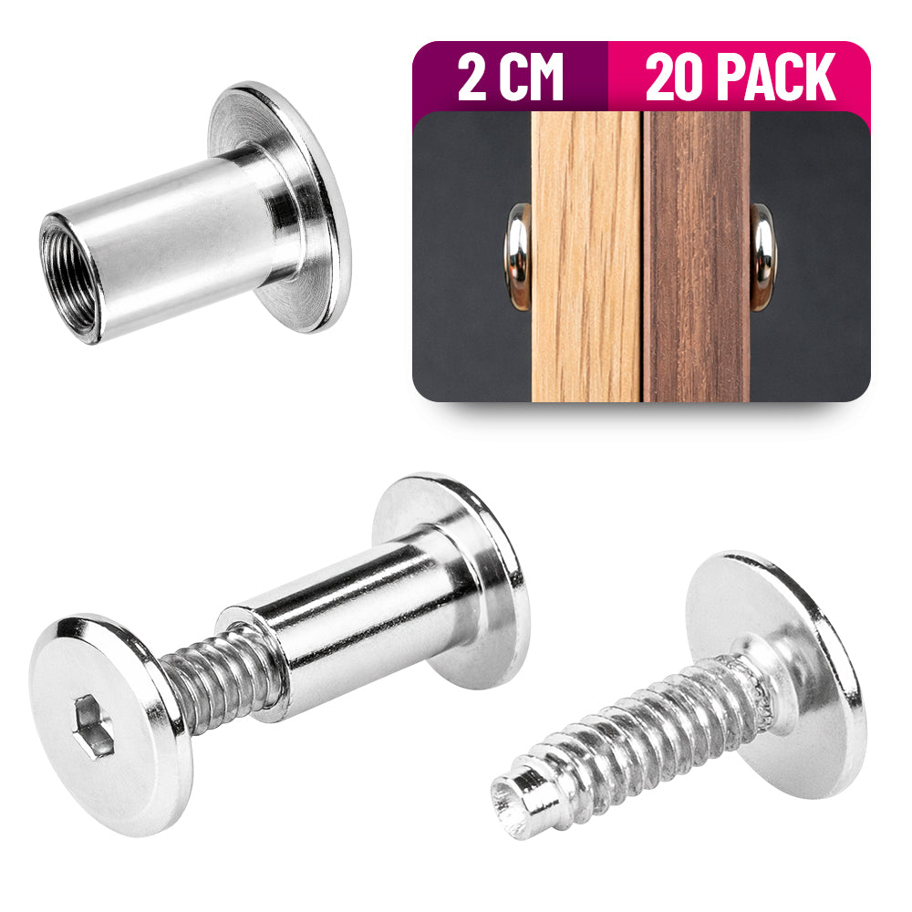 Tornillo Conector para Muebles 2 Cm con Tuerca Union 20 Pack