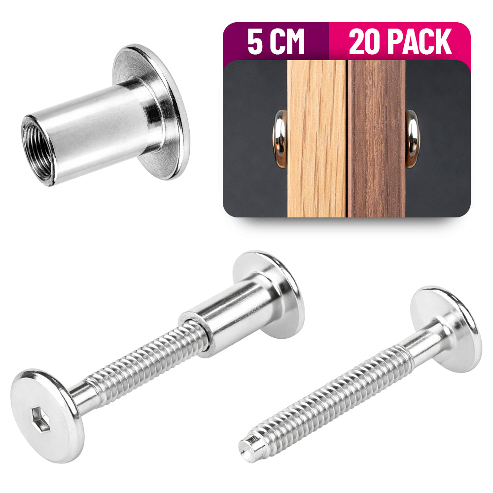 Tornillo Conector para Muebles 5 Cm con Tuerca Union 20 Pack