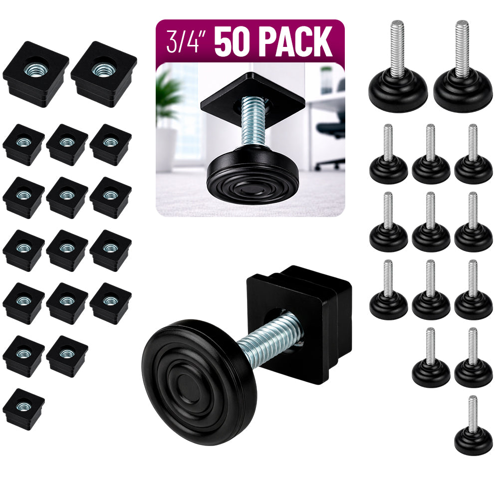 Nivelador Con Regaton 3/4" Para Muebles Plastico Negro Rosca 1/4