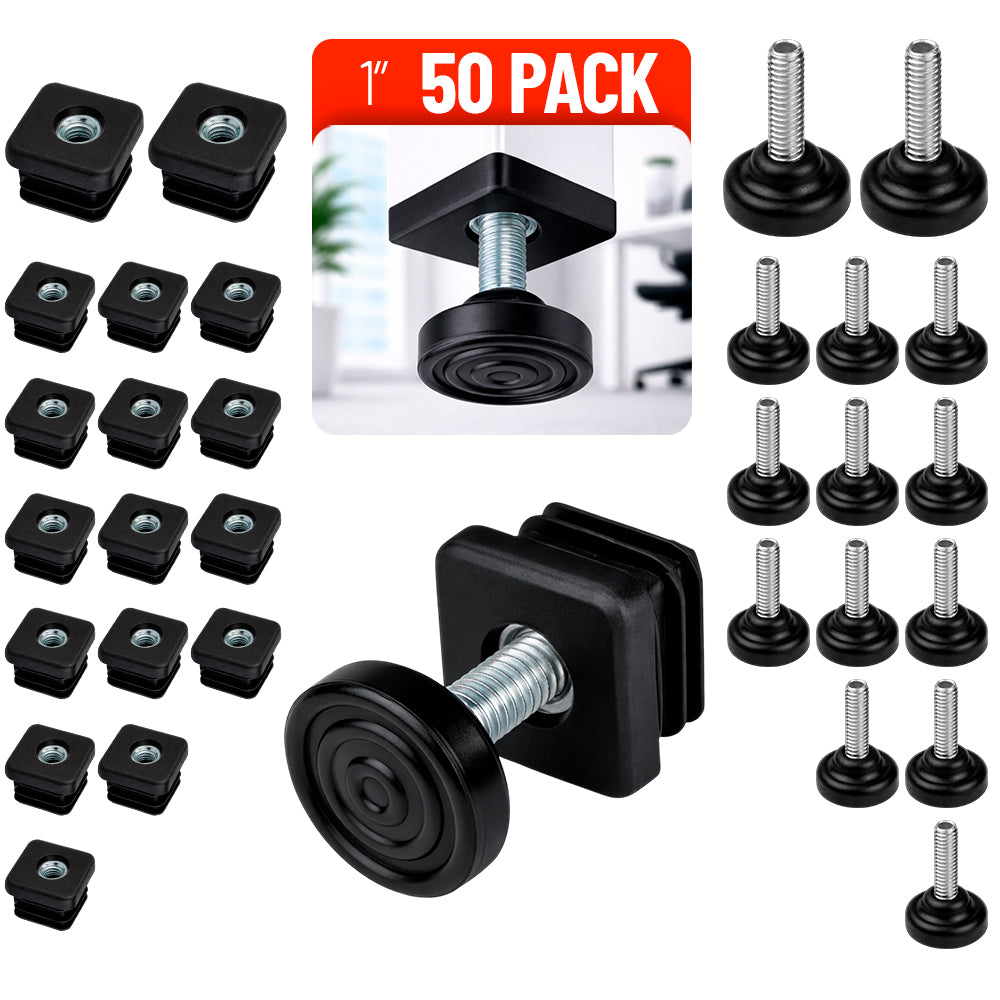 Nivelador Pequeño Con Regaton 1" Para Muebles Plastico Negro Rosca 5/16