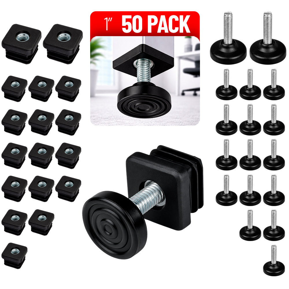 Nivelador Con Regaton 1" Para Muebles Plastico Negro Rosca 5/16