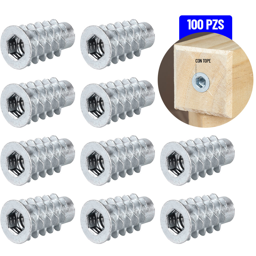 Inserto Tuerca Mueble Madera Con Tope 1/4 X 20 Mm
