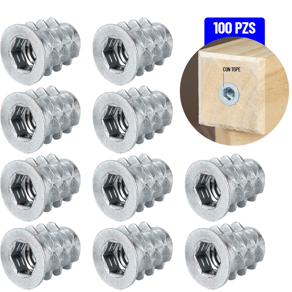 Inserto Tuerca Mueble Madera Con Tope 1/4 X 13 Mm