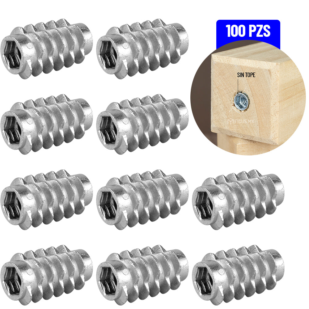 Inserto Tuerca Mueble Madera Sin Tope 1/4 X 20 Mm