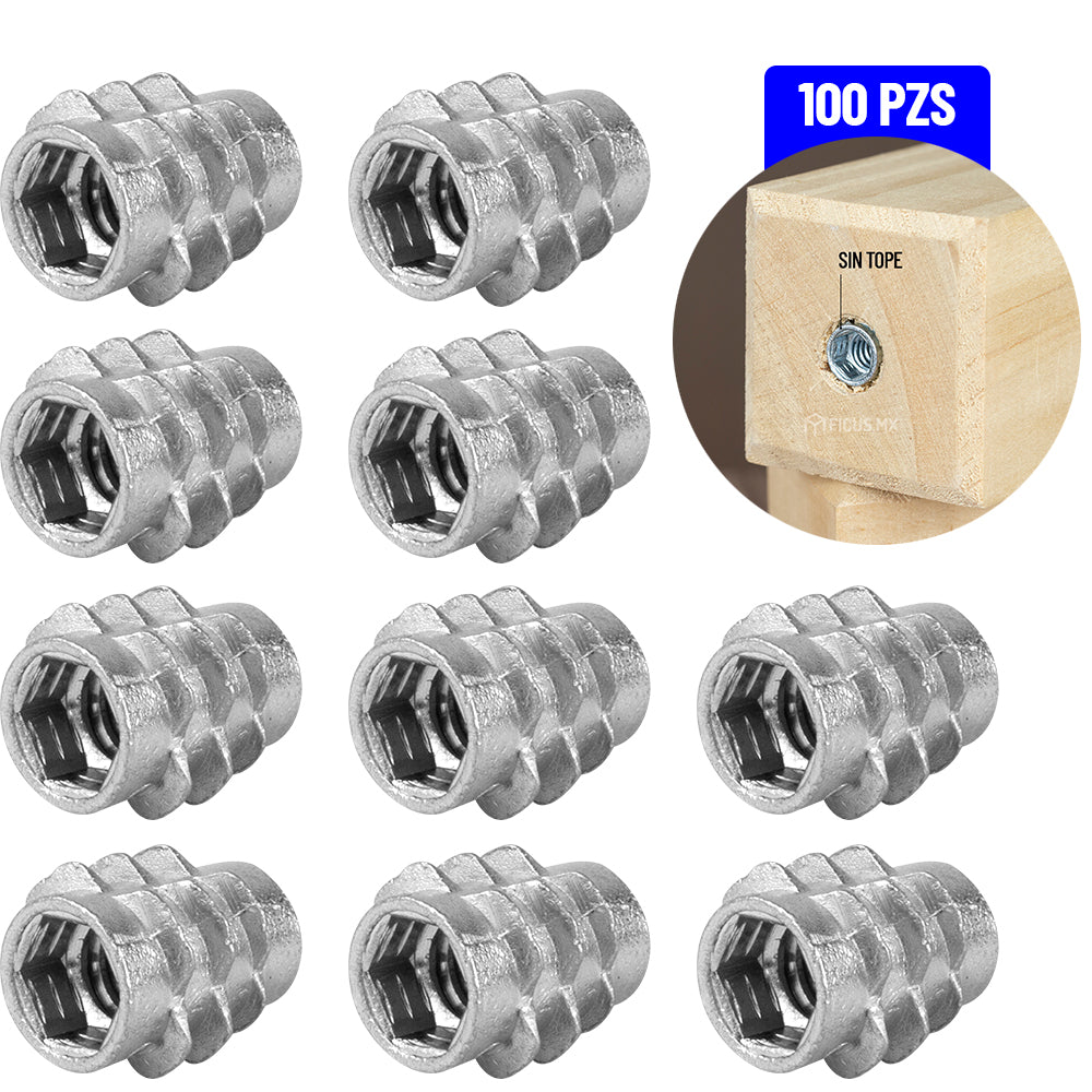 Inserto Tuerca Mueble Madera Sin Tope 1/4 X 13 Mm