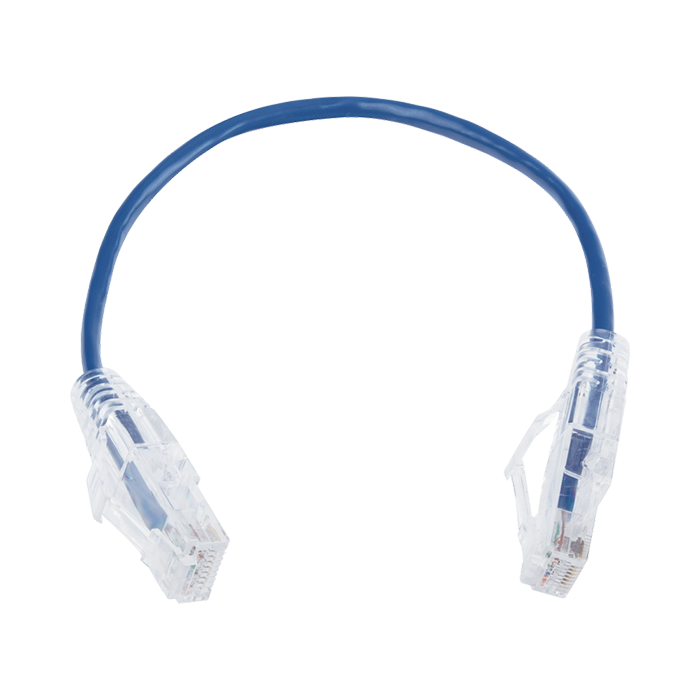 Cable Patch Cord Slim Categoría 6 UTP .2 m Conector RJ45 a RJ45 Calibre 28 AWG Azul LP-UT6-020-BU28