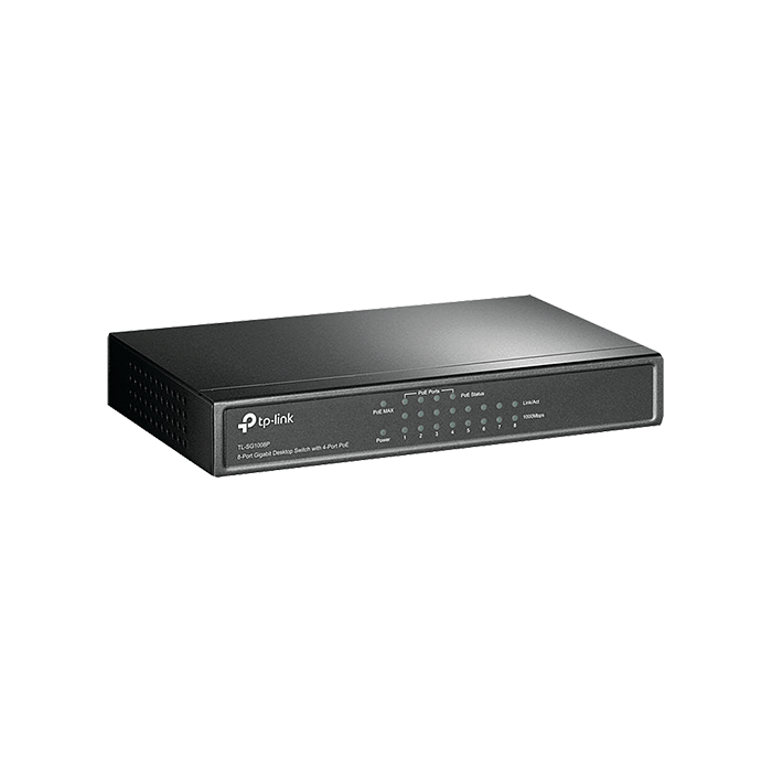 Switch PoE No Administrable Velocidad 10/100/1000 Mbps 4 Puertos PoE 55 W Negro TL-SG1008P