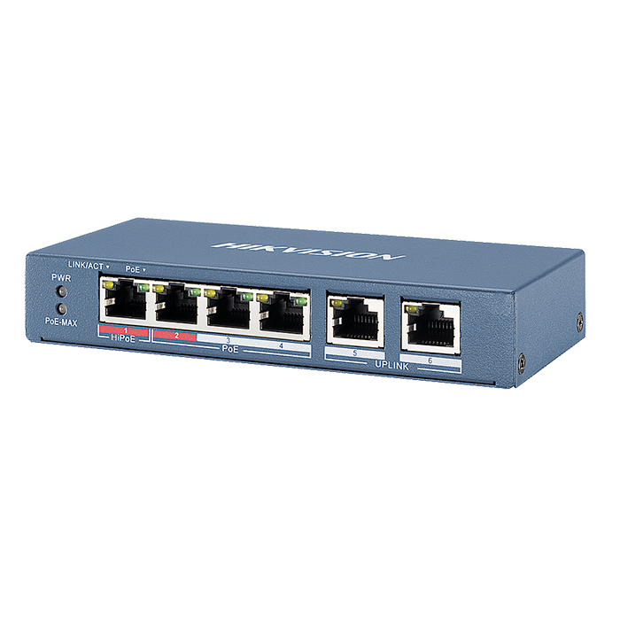 Switch PoE Velocidad 10/100 Mbps 4 Puertos PoE 60 W Uplink 02 DS-3E0106HP-E
