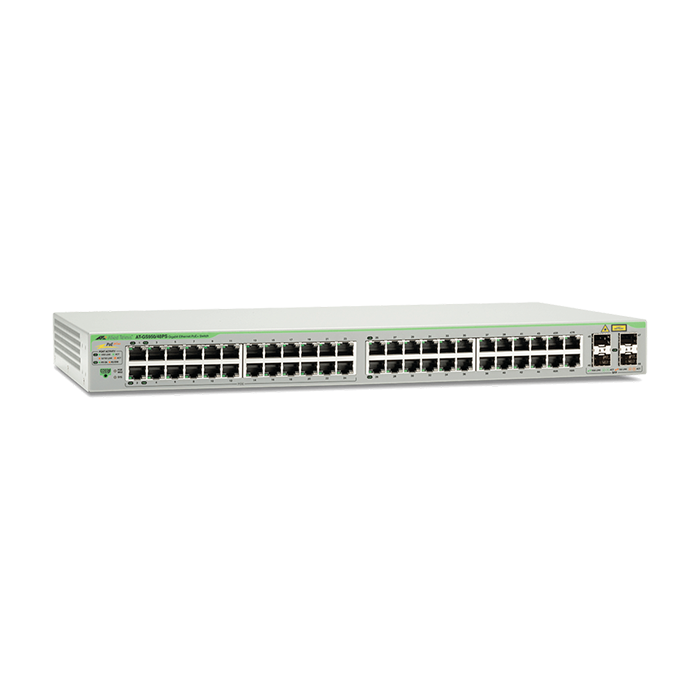 Switch PoE Velocidad 10/100/1000 Mbps 48 Puertos PoE 370 W SFP 04 AT-GS950/48PS-10
