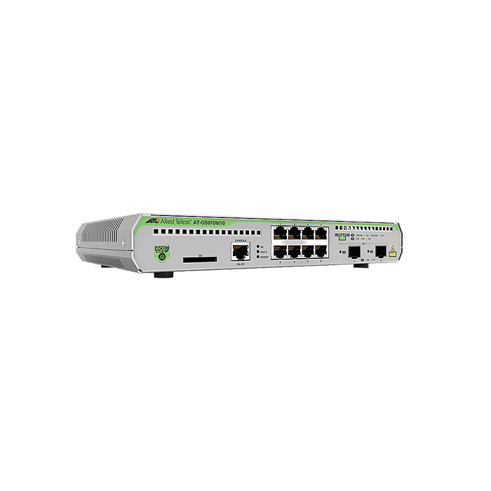 Switch PoE Velocidad 10/100/1000 Mbps 8 Puertos PoE 124 W SFP 02 AT-GS970M/10PS-R-10