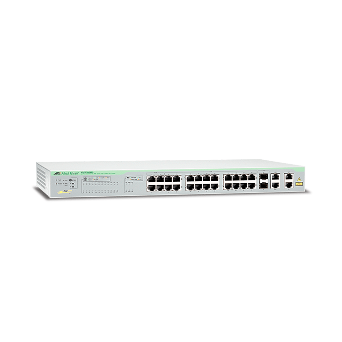 Switch PoE No Administrable Velocidad 10/100 Mbps 24 Puertos PoE 192 W Uplink 02 SFP 02 AT-FS750/28PS-10