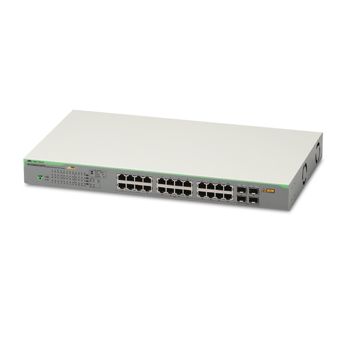 Switch PoE Velocidad 10/100/1000 Mbps 24 Puertos PoE 185 W SFP 04 AT-GS950/28PS-10